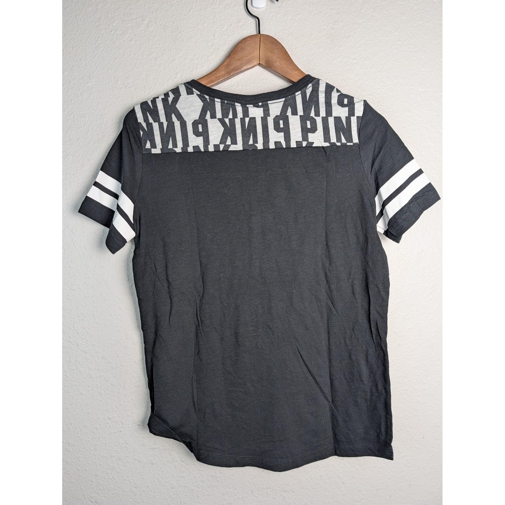 PINK Victoria's Secret T-Shirt Womens S Black Ringer Colorblock Crew Neck Jersey - Picture 10 of 10